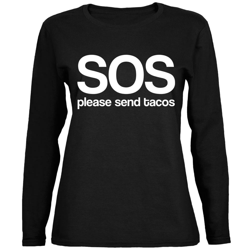 SOS Please Send Tacos Ladies' Relaxed Jersey Long-Sleeve Tee Women's Long Sleeves Old Glory 2XL Black