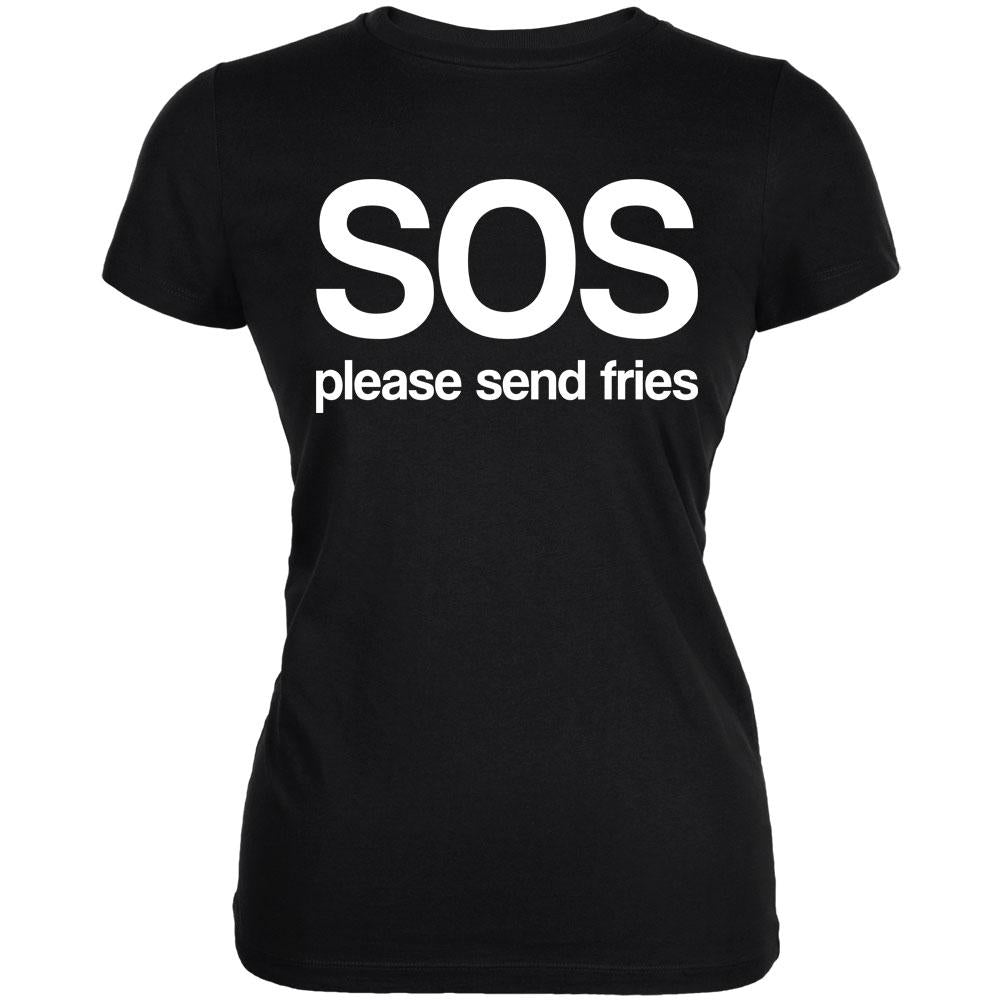 SOS Please Send Fries Juniors Soft T Shirt Juniors T-Shirts Old Glory 2XL Black