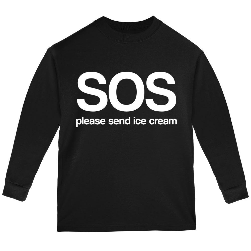 SOS Please Send Ice Cream Youth Long Sleeve T Shirt Youth Long Sleeves Old Glory LG Black