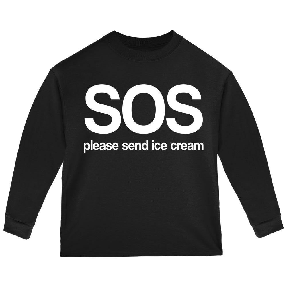 SOS Please Send Ice Cream Toddler Long Sleeve T Shirt Youth Long Sleeves Old Glory 2T Black