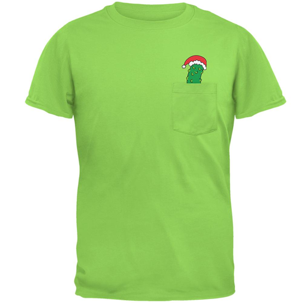 Christmas Pocket Pickle German Tradition Mens Pocket T Shirt Men's T-Shirts Old Glory 2XL Lime