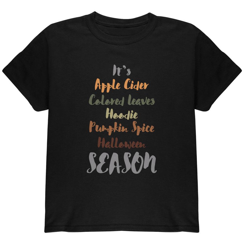 Autumn Apple Pumpkin Leaves Hoodie Season Youth T Shirt Youth T-Shirts Old Glory LG Black