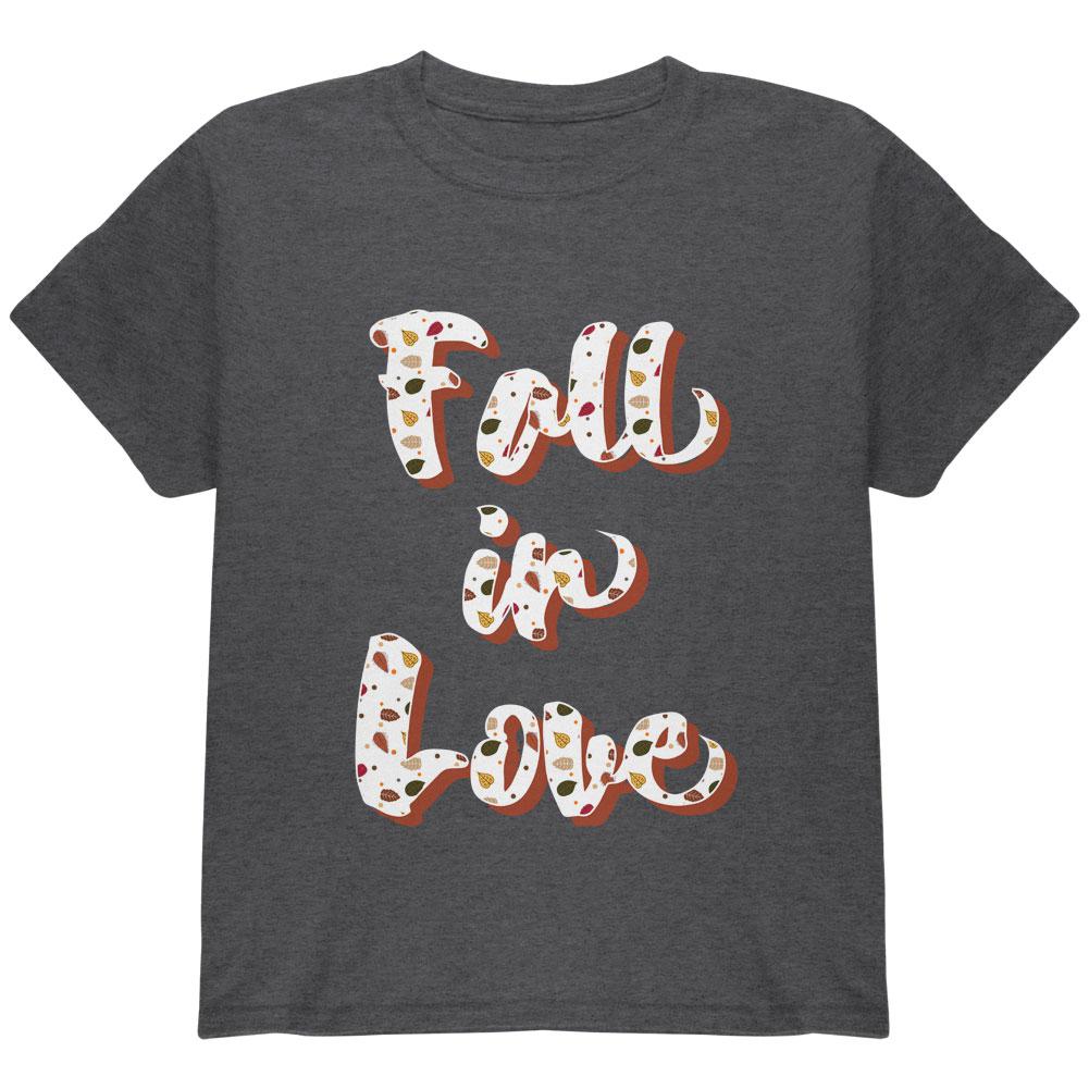Autumn Fall in Love Leaves Pattern Youth T Shirt Youth T-Shirts Old Glory LG Dark Heather