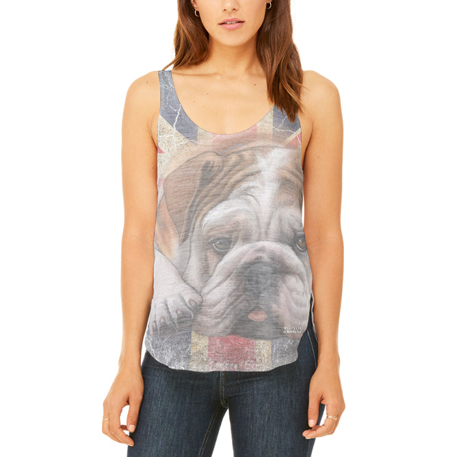 English Bulldog Union Jack Flag Live Forever Juniors Flowy Side Slit Tank Top Juniors Tank Tops Old Glory 2XL Multicoloured