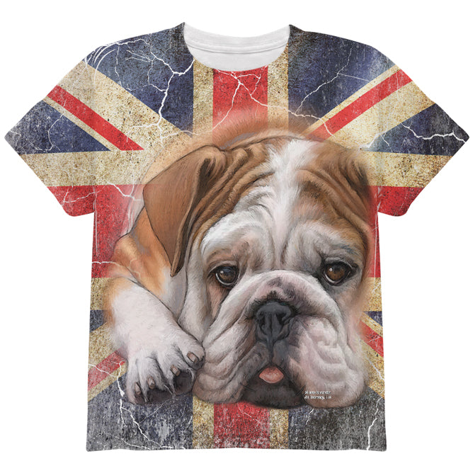 English Bulldog Union Jack Flag Live Forever All Over Youth T Shirt Youth T-Shirts Old Glory YLG Multicolored