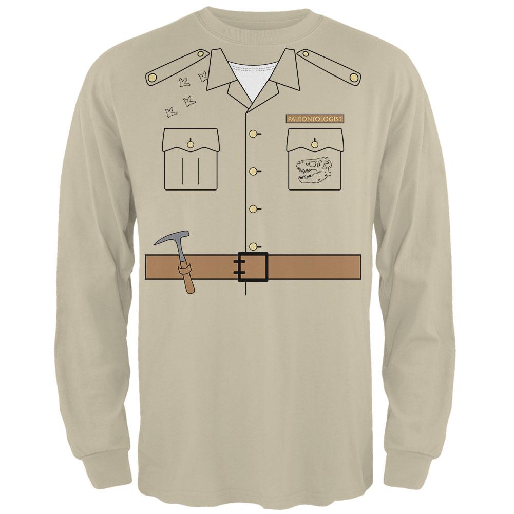 Halloween Paleontologist Dinosaur Hunter Costume Mens Long Sleeve T Shirt Men's Long Sleeves Old Glory 2XL Sand