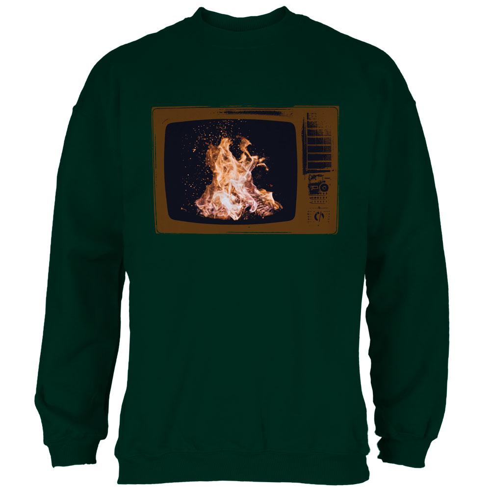 Autumn Funny Faux Fireplace Television Mens Sweatshirt Men's Sweatshirts Old Glory 2XL Forest Green