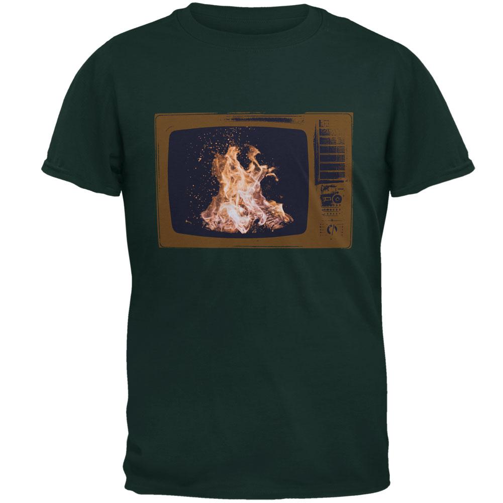 Autumn Funny Faux Fireplace Television Mens T Shirt Men's T-Shirts Old Glory 2XL Forest Green