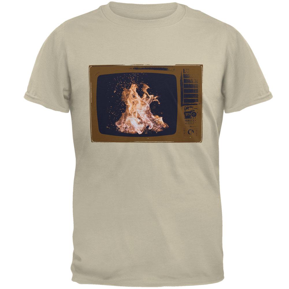 Autumn Funny Faux Fireplace Television Mens T Shirt Men's T-Shirts Old Glory 2XL Sand