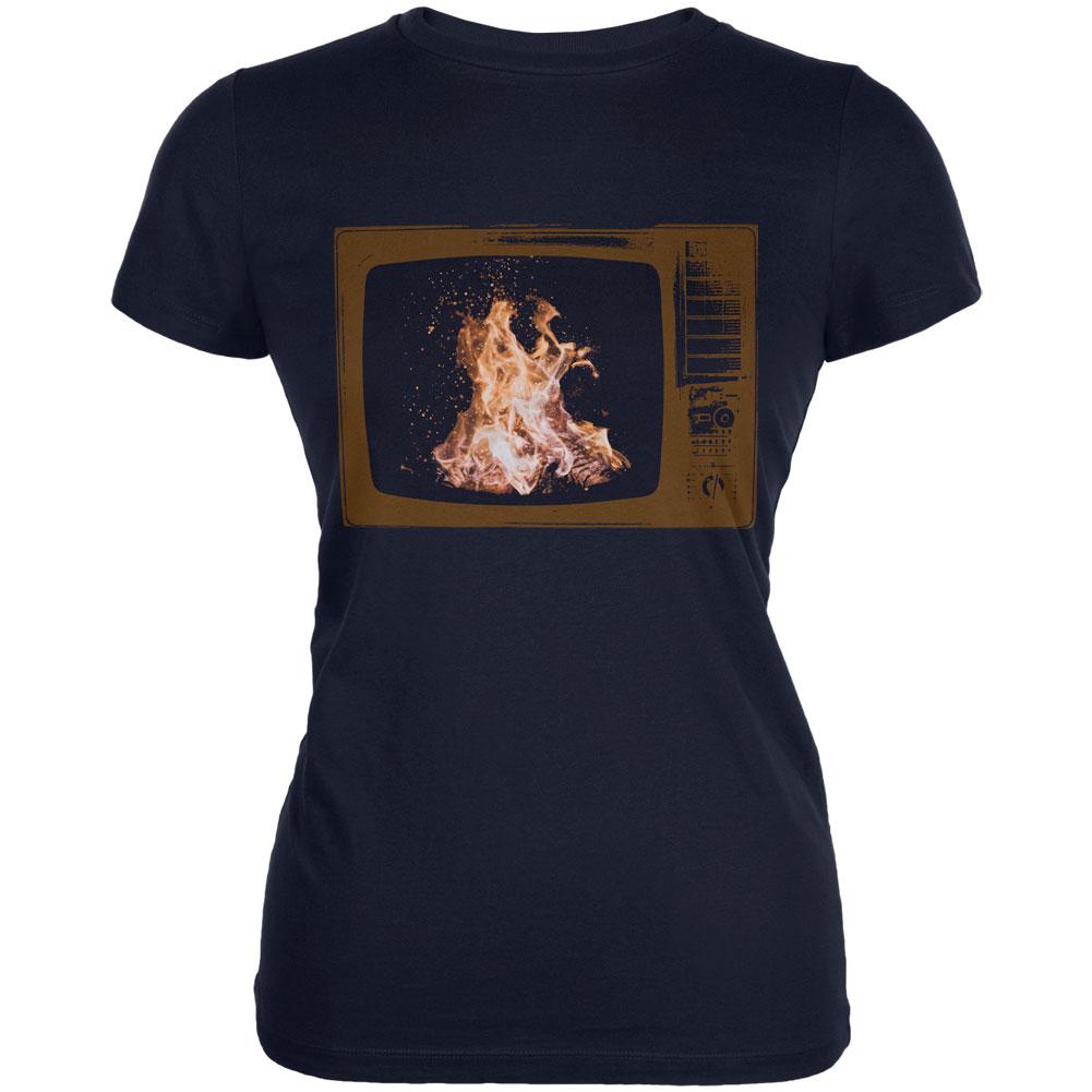 Autumn Funny Faux Fireplace Television Juniors Soft T Shirt Juniors T-Shirts Old Glory 2XL Navy
