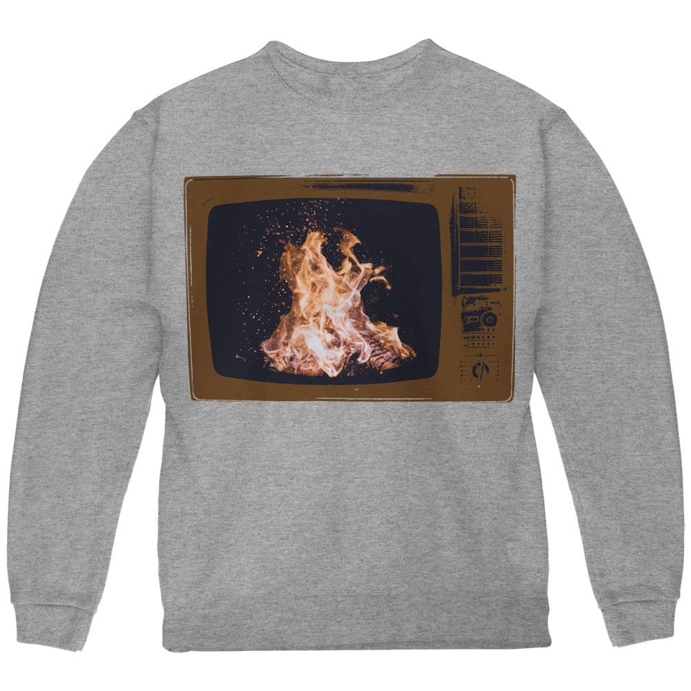 Autumn Funny Faux Fireplace Television Youth Sweatshirt Youth Sweatshirts Old Glory LG Storm Grey