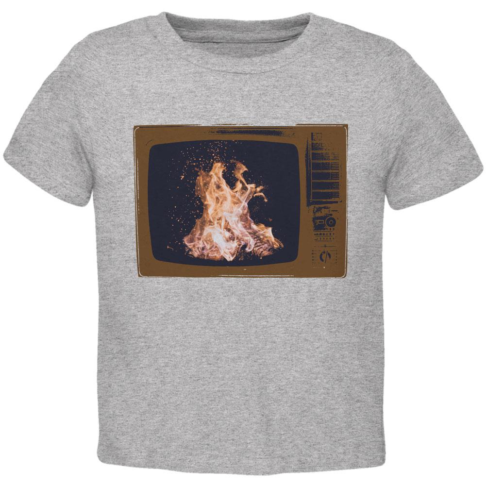 Autumn Funny Faux Fireplace Television Toddler T Shirt Toddler T-Shirts Old Glory 2T Heather