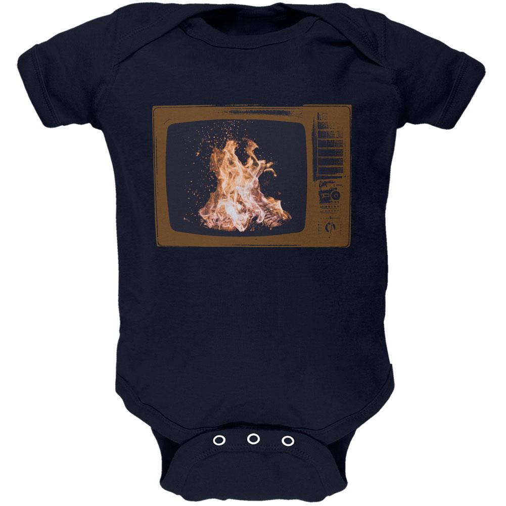 Autumn Funny Faux Fireplace Television Soft Baby One Piece Baby One Piece Old Glory 12MO White