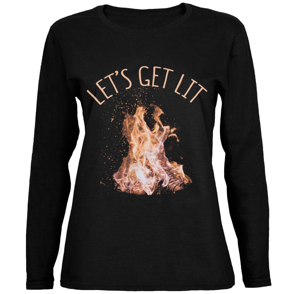 Autumn Let's Get Lit Bonfire Pun Ladies' Relaxed Jersey Long-Sleeve Tee Women's Long Sleeves Old Glory 2XL Black