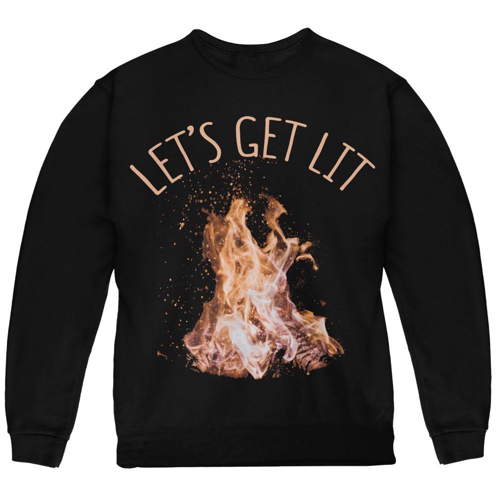 Autumn Let's Get Lit Bonfire Pun Youth Sweatshirt Youth Sweatshirts Old Glory LG Black