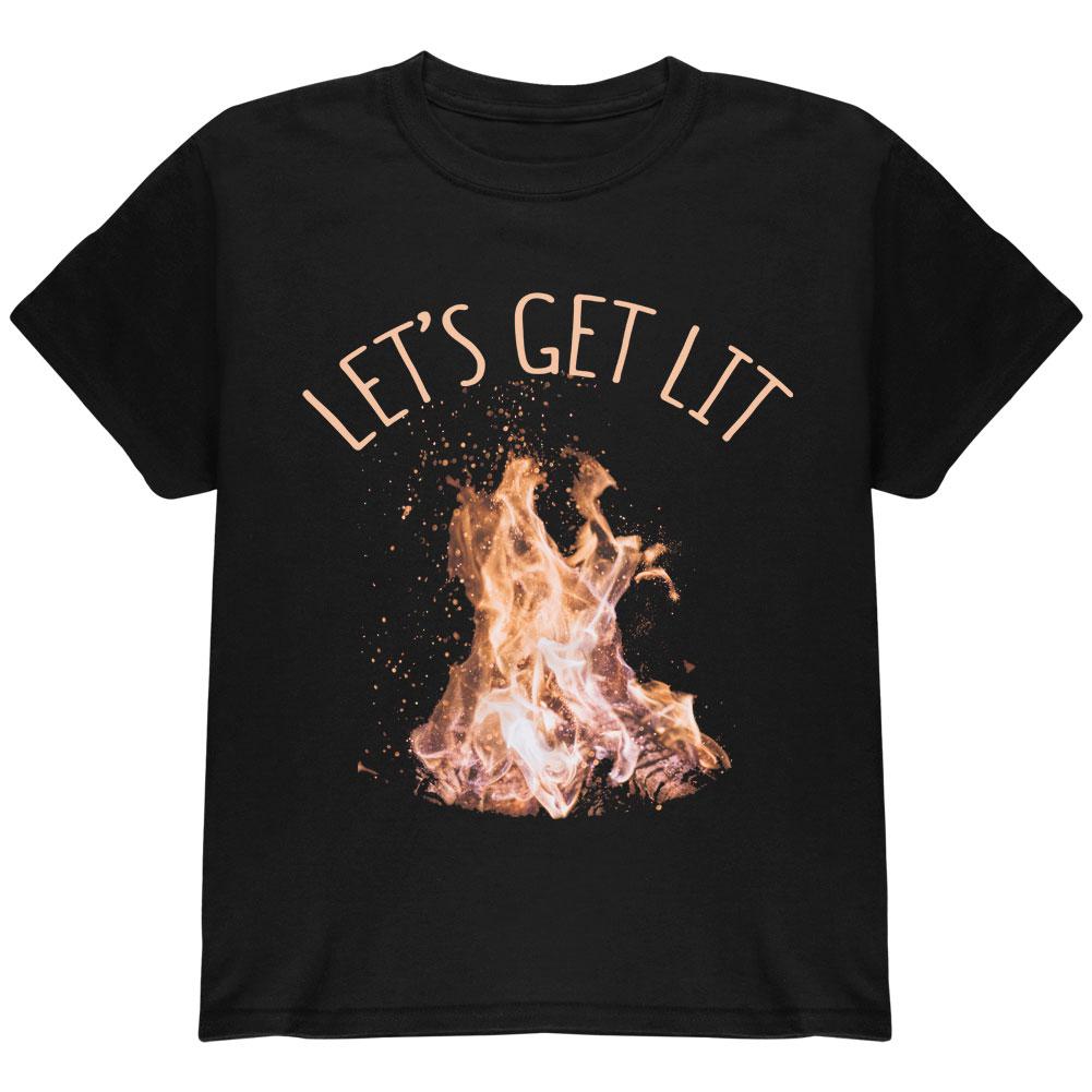 Autumn Let's Get Lit Bonfire Pun Youth T Shirt Youth T-Shirts Old Glory LG Black