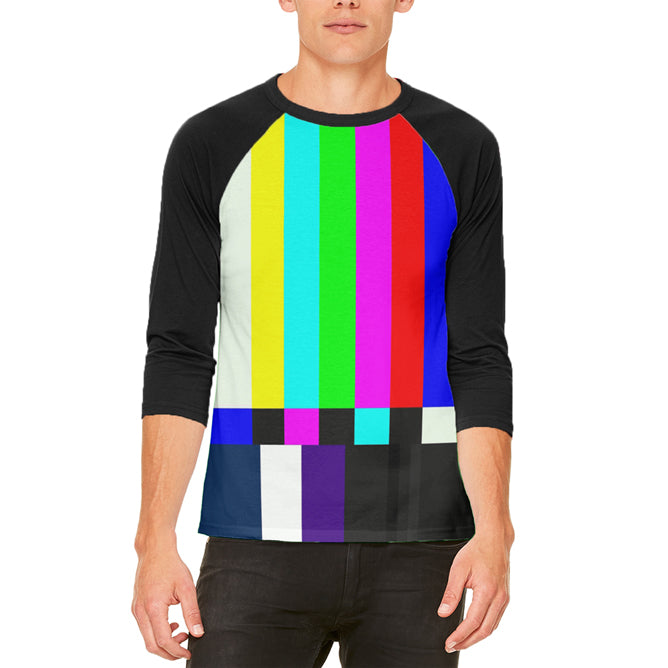 Halloween SMPTE Color Bars Late Night TV Costume Mens Raglan T Shirt Men's T-Shirts Old Glory LG Multi