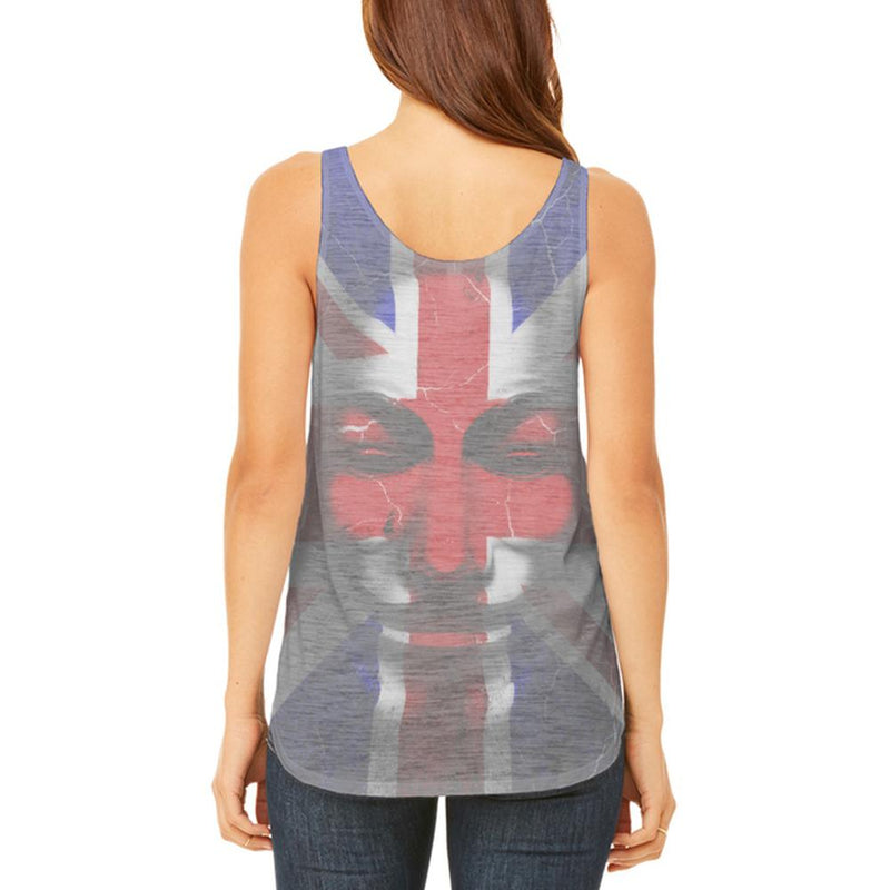Guy Fawkes Day Union Jack Distressed British Flag Mask Juniors Flowy Side Slit Tank Top Juniors Tank Tops Old Glory
