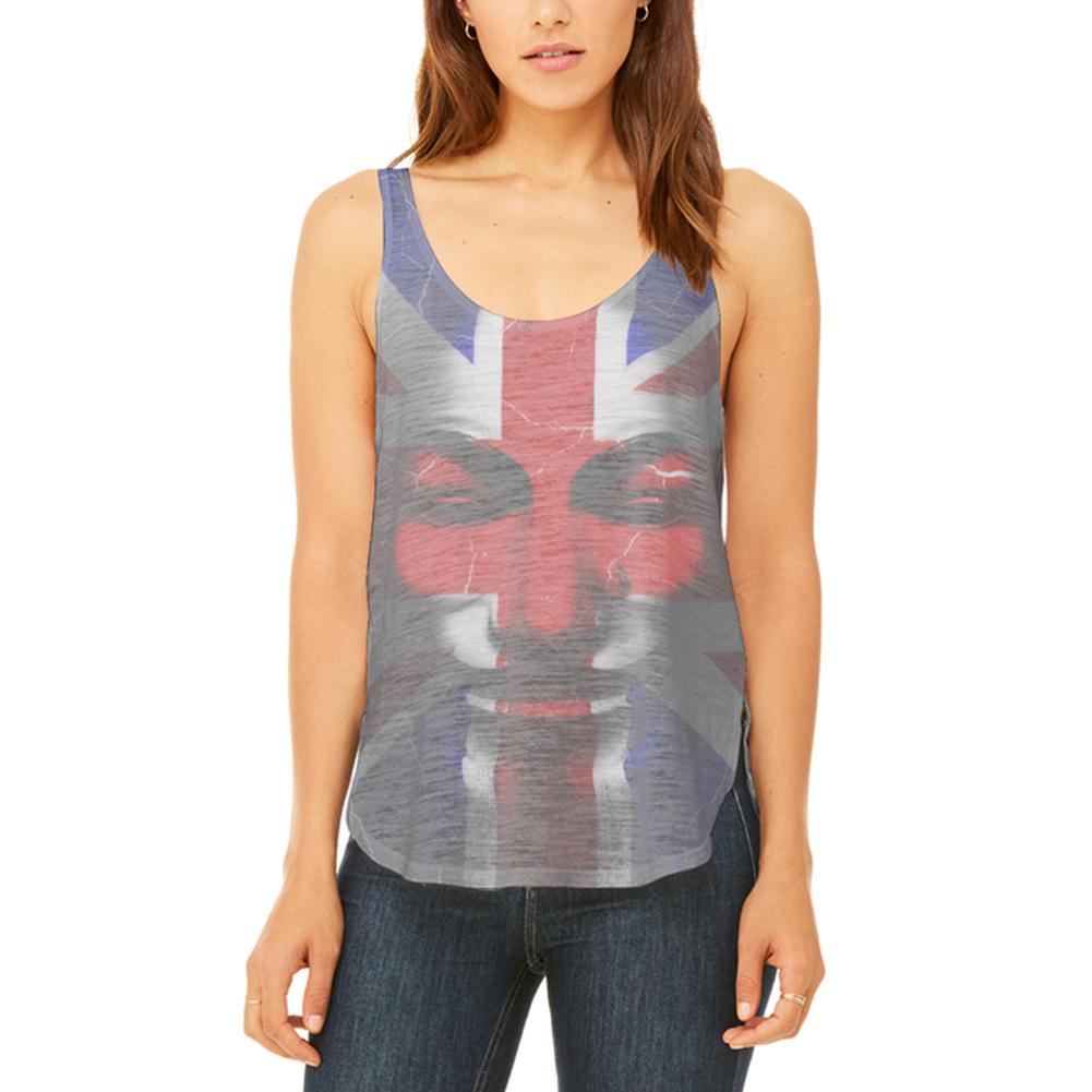 Guy Fawkes Day Union Jack Distressed British Flag Mask Juniors Flowy Side Slit Tank Top Juniors Tank Tops Old Glory 2XL Multi