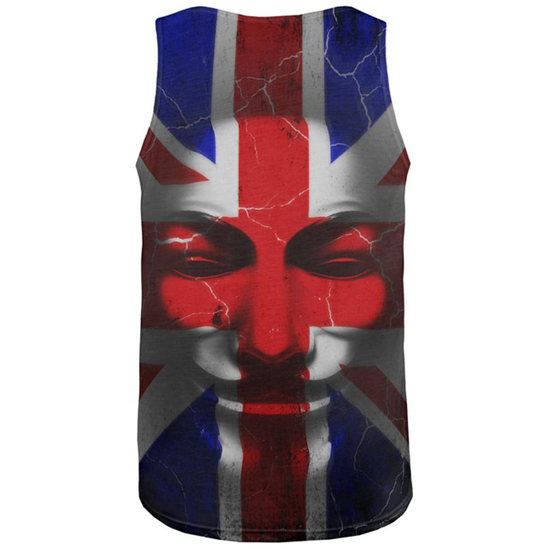 Guy Fawkes Day Union Jack Distressed British Flag Mask All Over Mens Tank Top Men's Tank Tops Old Glory