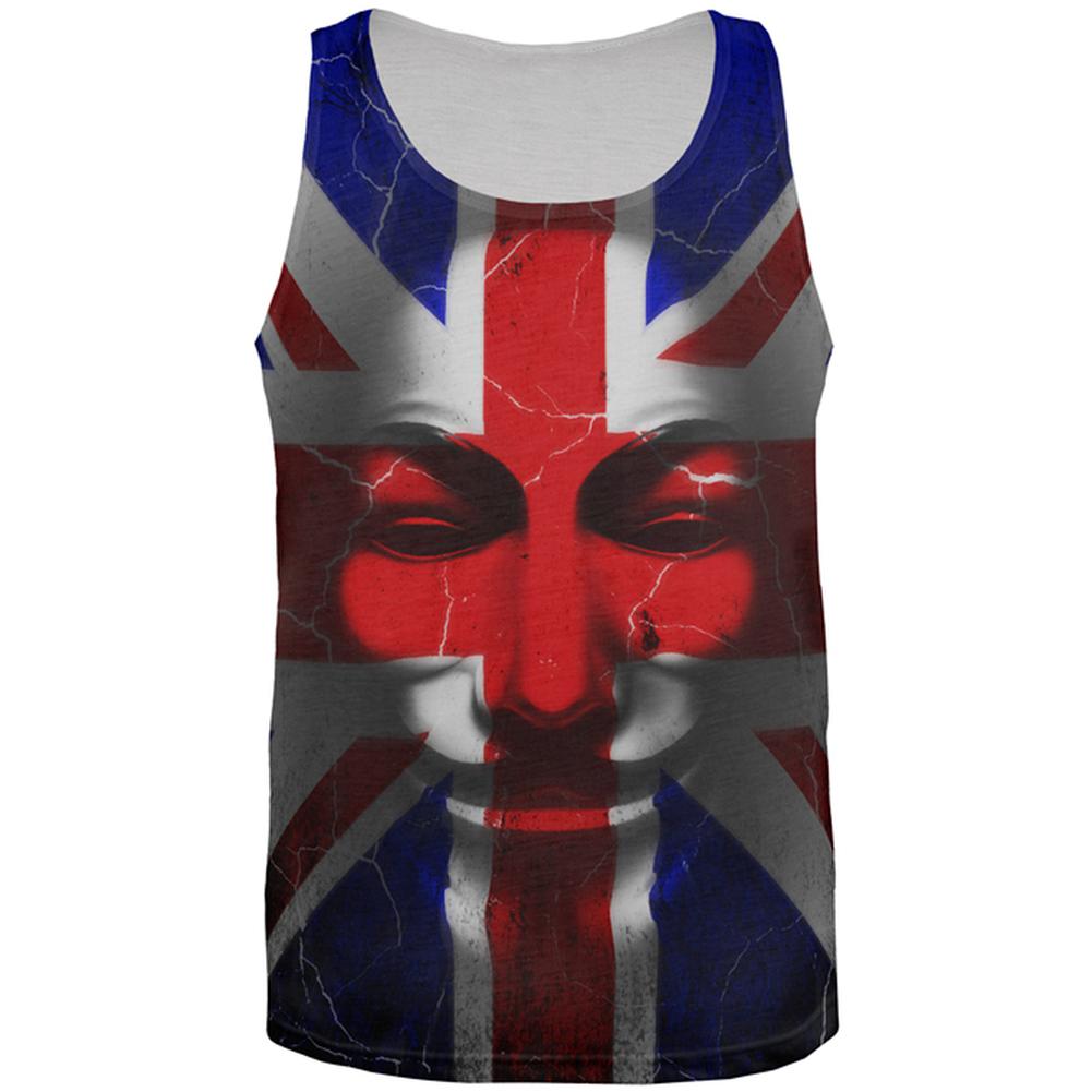 Guy Fawkes Day Union Jack Distressed British Flag Mask All Over Mens Tank Top Men's Tank Tops Old Glory 2XL Multi