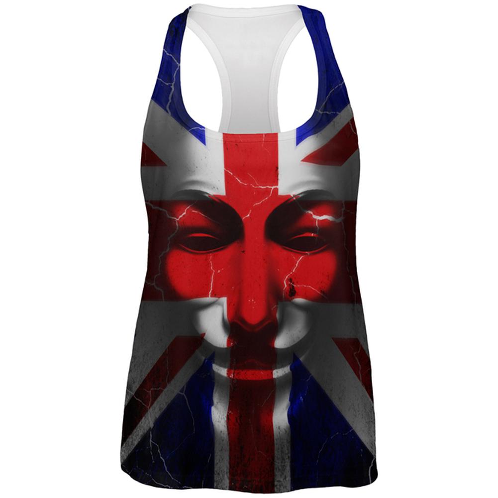 Guy Fawkes Day Union Jack Distressed British Flag Mask Womens Work Out Tank Top Women's Tank Tops Old Glory 2XL Multi