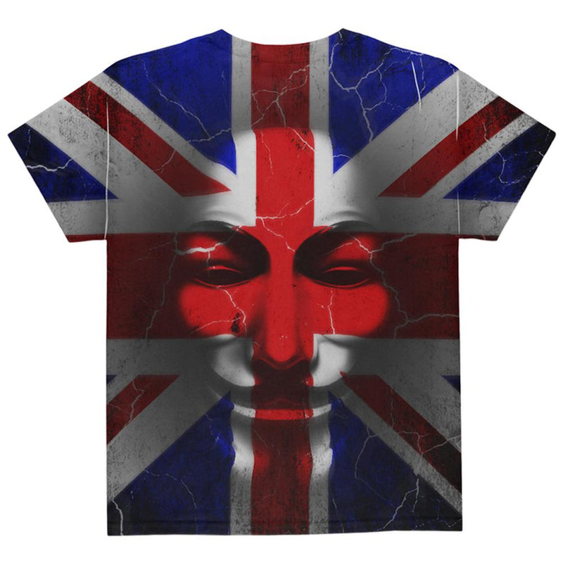 Guy Fawkes Day Union Jack Distressed British Flag Mask All Over Youth T Shirt Youth T-Shirts Old Glory