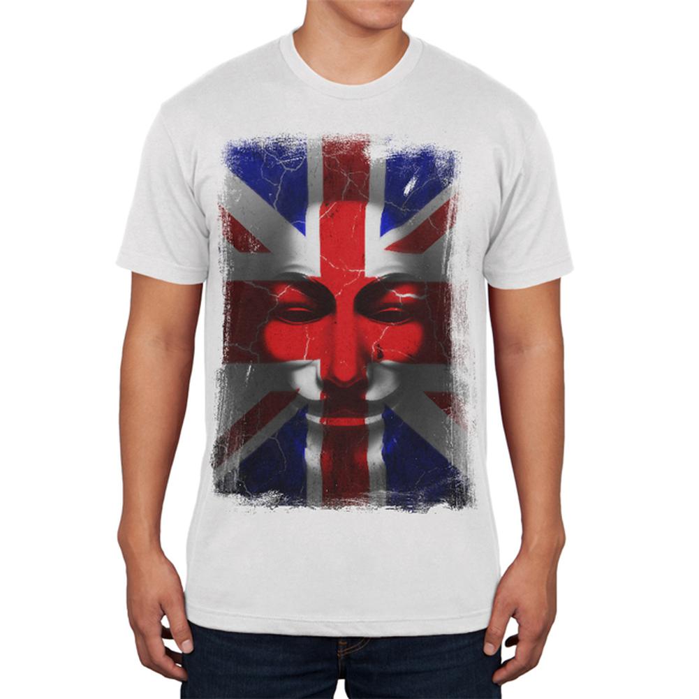 Guy Fawkes Day Union Jack Distressed British Flag Mask Mens Soft T Shirt Men's T-Shirts Old Glory 2XL White