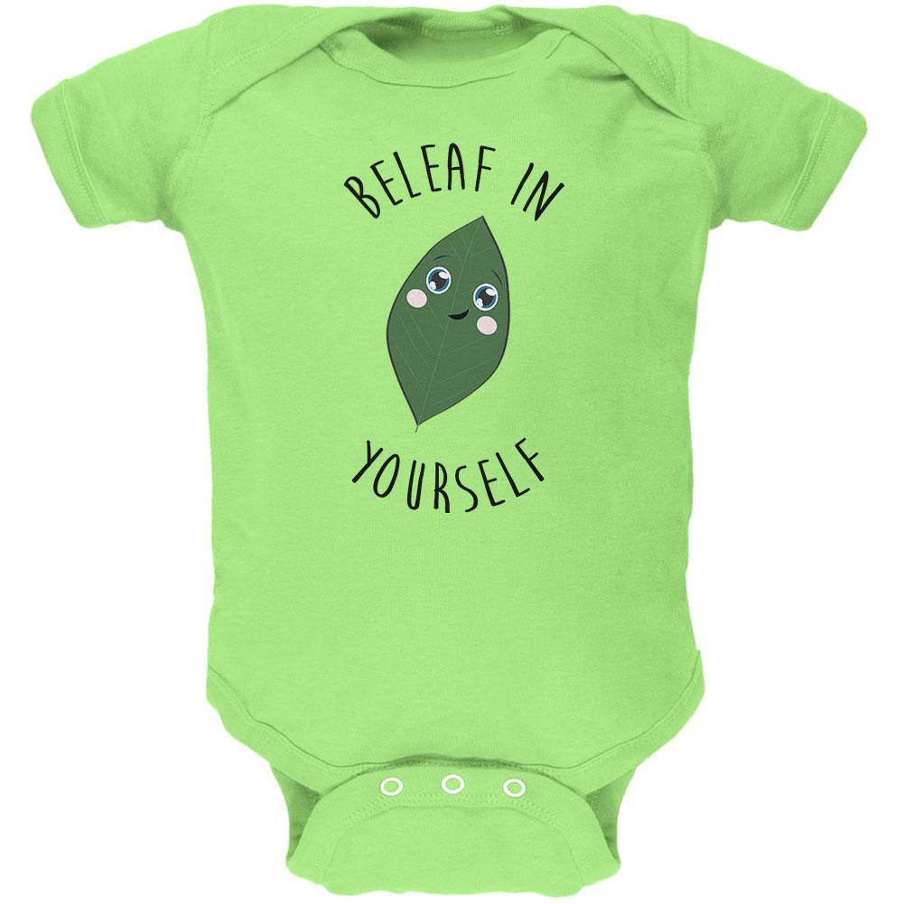 Beleaf Believe in Yourself Pun Soft Baby One Piece Baby One Piece Old Glory 12MO Key Lime