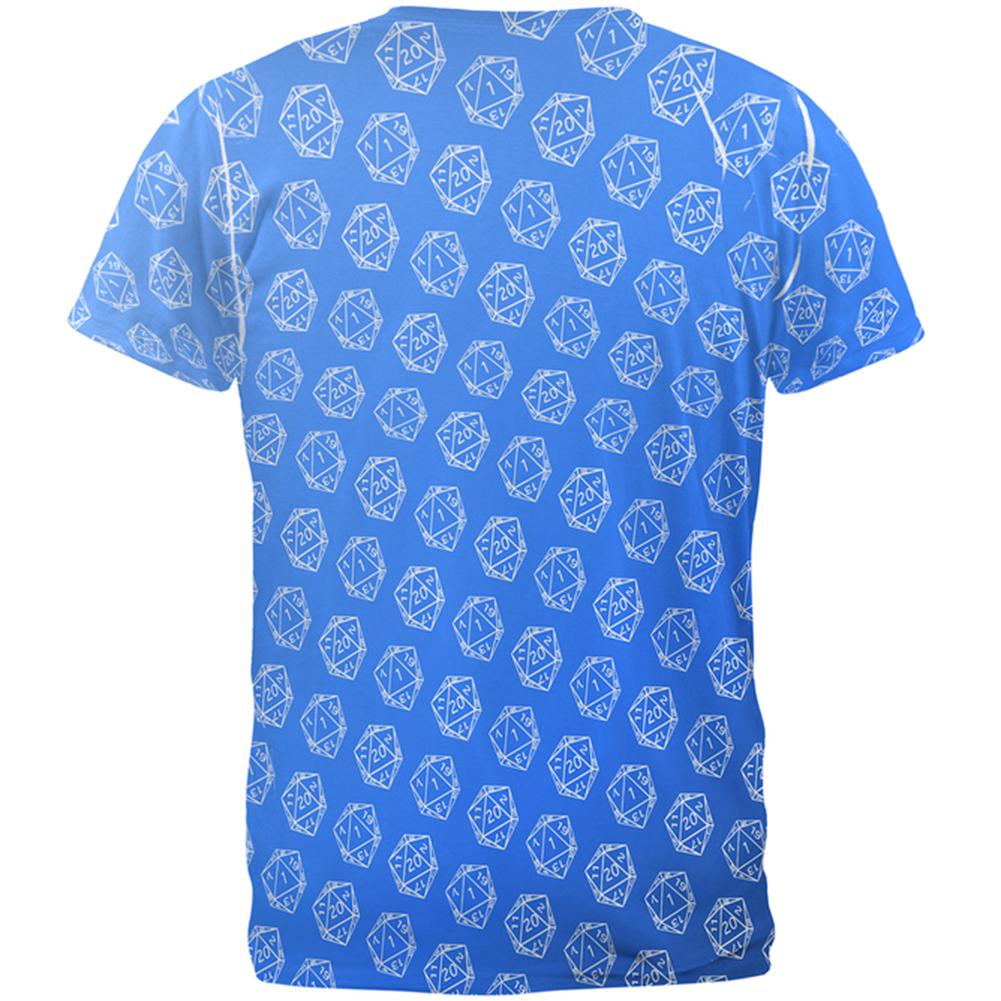 D20 Gamer Critical Hit and Fumble Blue Pattern All Over Mens T Shirt T-Shirts Old Glory