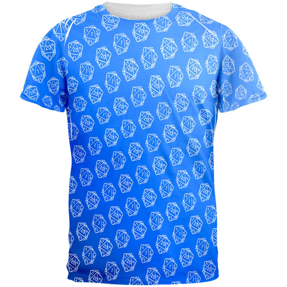 D20 Gamer Critical Hit and Fumble Blue Pattern All Over Mens T Shirt T-Shirts Old Glory 2XL Multi