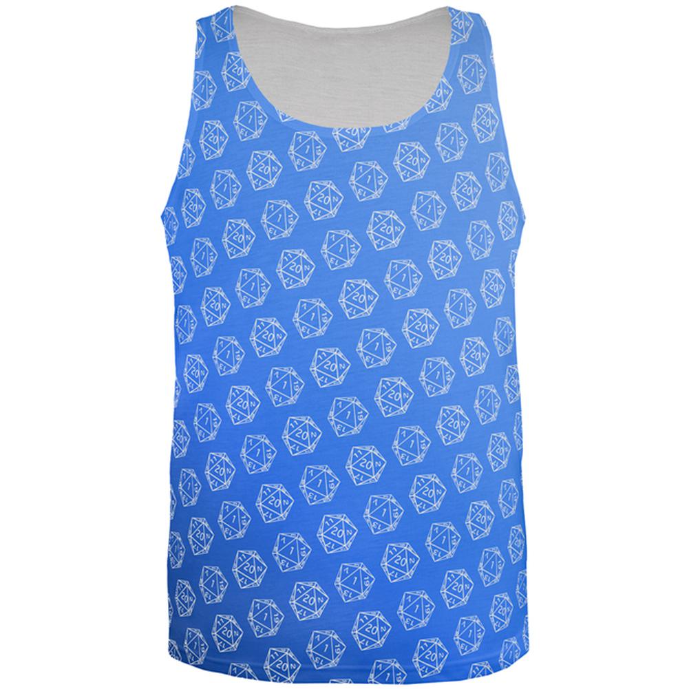 D20 Gamer Critical Hit and Fumble Blue Pattern All Over Mens Tank Top Tank Tops Old Glory 2XL Multi