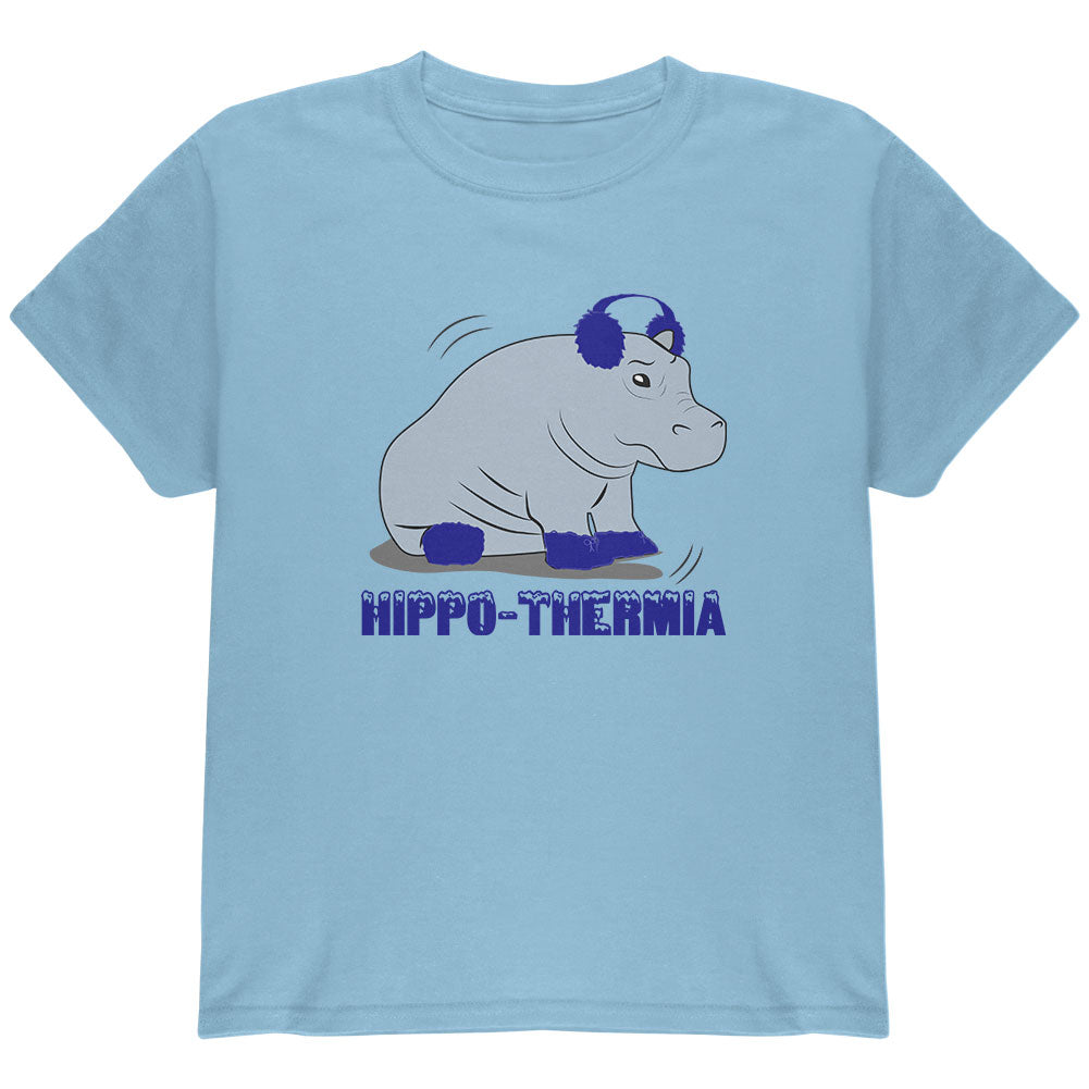 Hippo Hippothermia Cold Winter Funny Youth T Shirt Youth T-Shirts Old Glory YLG Light Blue
