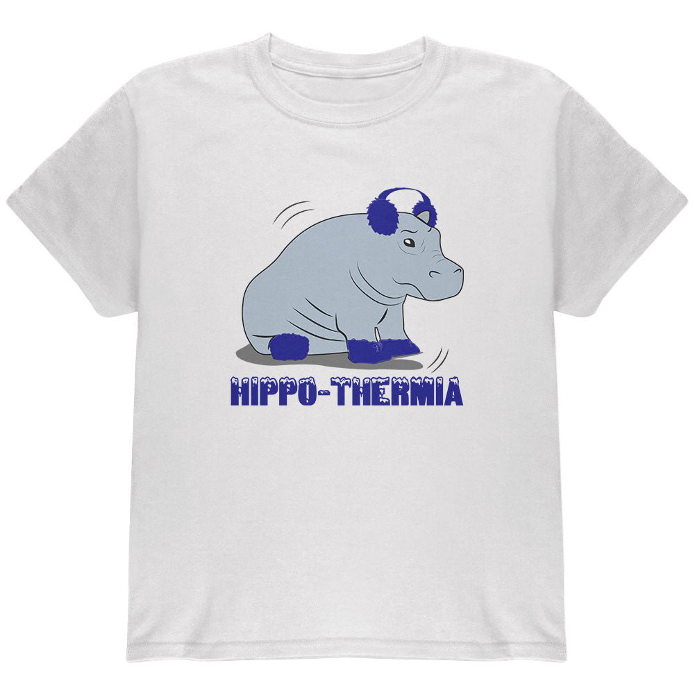Hippo Hippothermia Cold Winter Funny Youth T Shirt Youth T-Shirts Old Glory YLG White