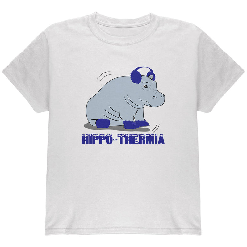 Hippo Hippothermia Cold Winter Funny Youth T Shirt Youth T-Shirts Old Glory YLG White