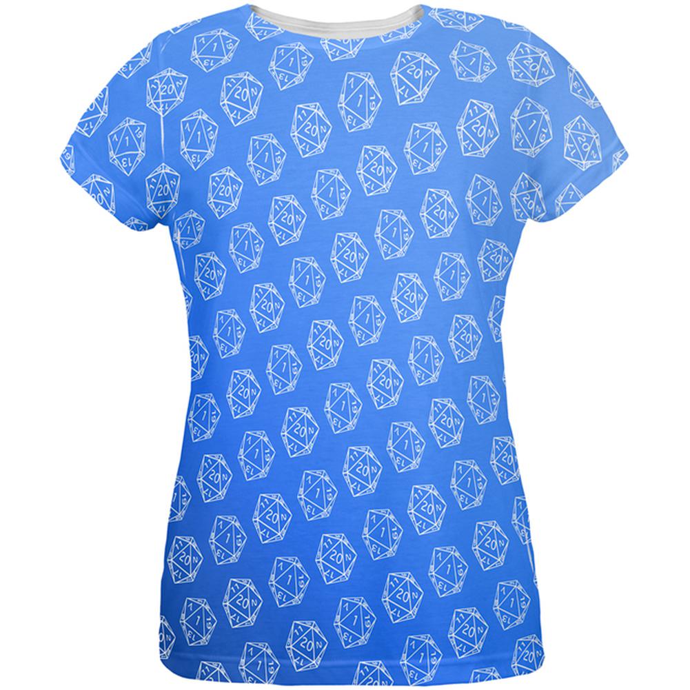 D20 Gamer Critical Hit and Fumble Blue Pattern All Over Womens T Shirt Women's T-Shirts Old Glory 2XL Multi