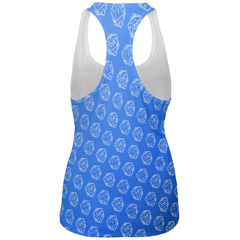 D20 Gamer Critical Hit and Fumble Blue Pattern All Over Womens Work Out Tank Top Women's Tank Tops Old Glory