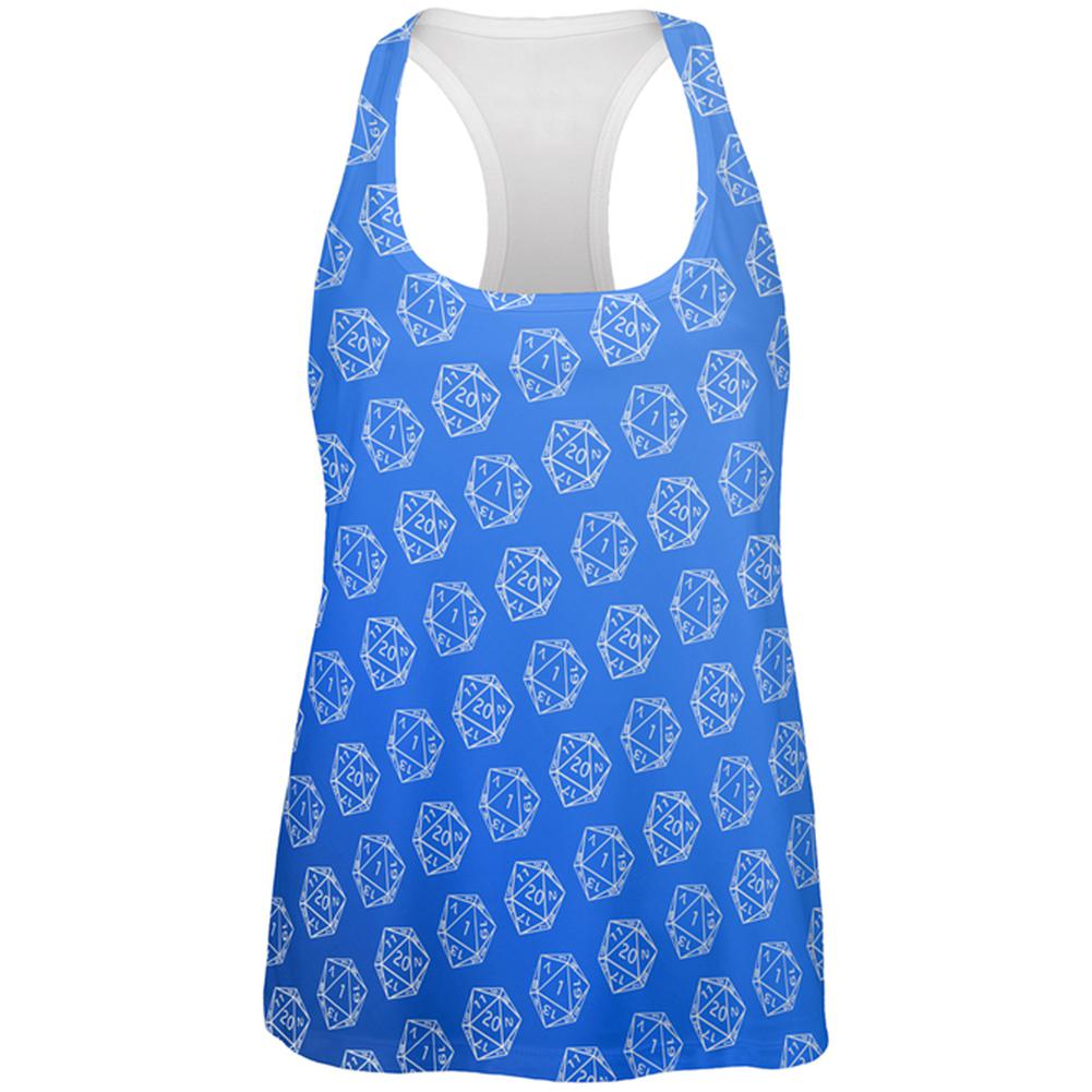 D20 Gamer Critical Hit and Fumble Blue Pattern All Over Womens Work Out Tank Top Women's Tank Tops Old Glory 2XL Multi