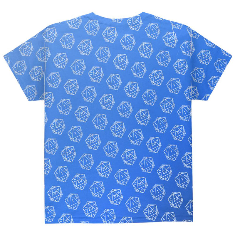 D20 Gamer Critical Hit and Fumble Blue Pattern All Over Youth T Shirt Youth T-Shirts Old Glory