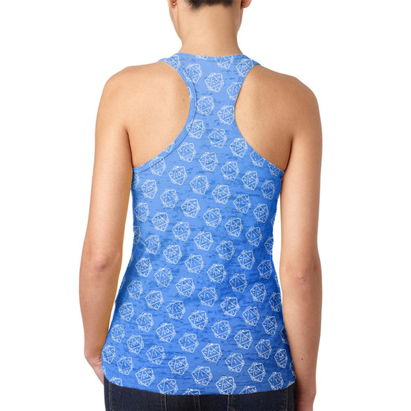 D20 Gamer Critical Hit and Fumble Blue Pattern Juniors Burnout Racerback Tank Top Juniors Tank Tops Old Glory