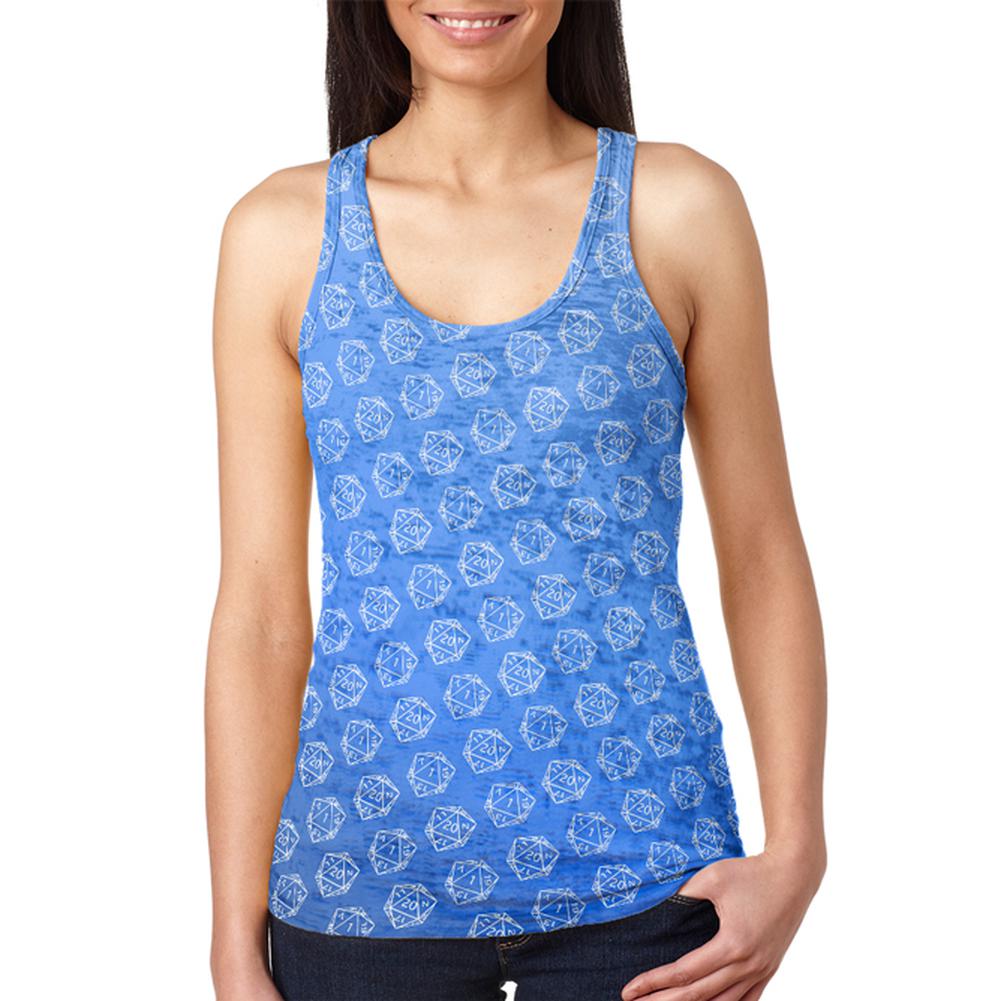 D20 Gamer Critical Hit and Fumble Blue Pattern Juniors Burnout Racerback Tank Top Juniors Tank Tops Old Glory 2XL Multi