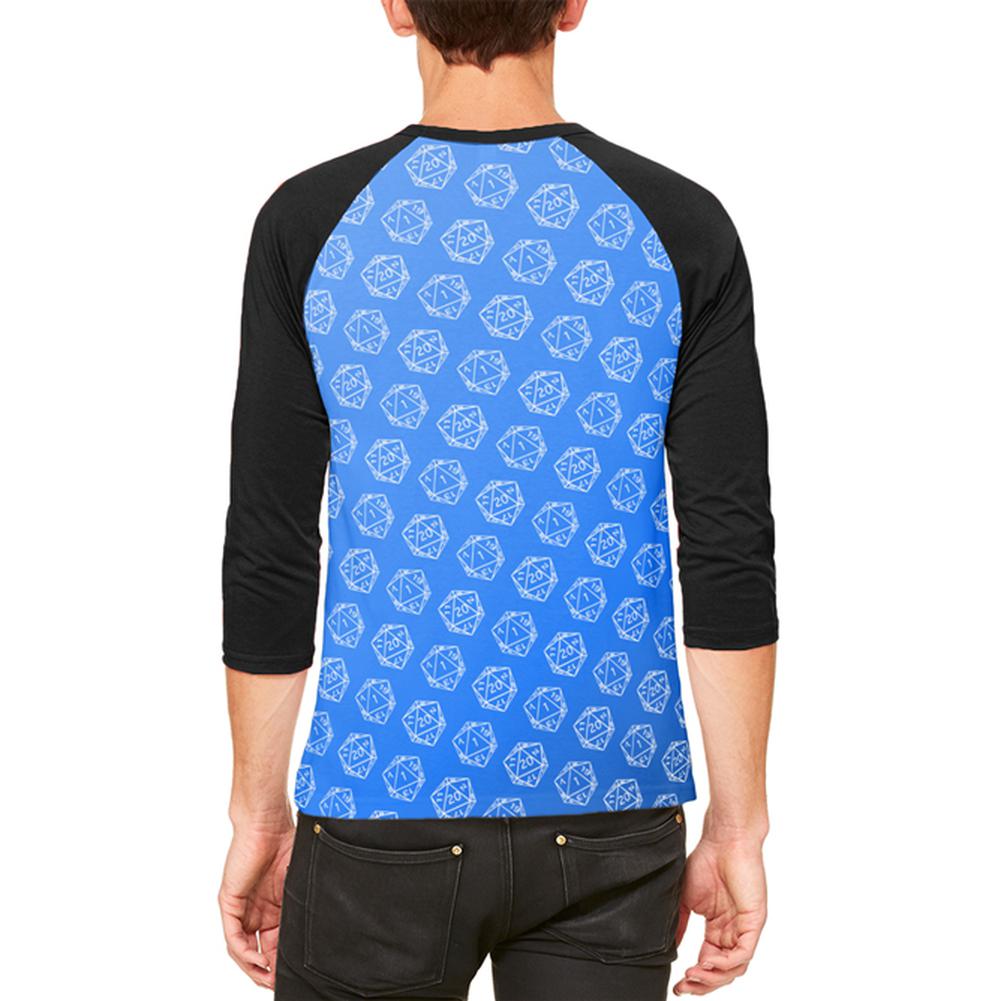 D20 Gamer Critical Hit and Fumble Blue Pattern Mens Raglan T Shirt T-Shirts Old Glory