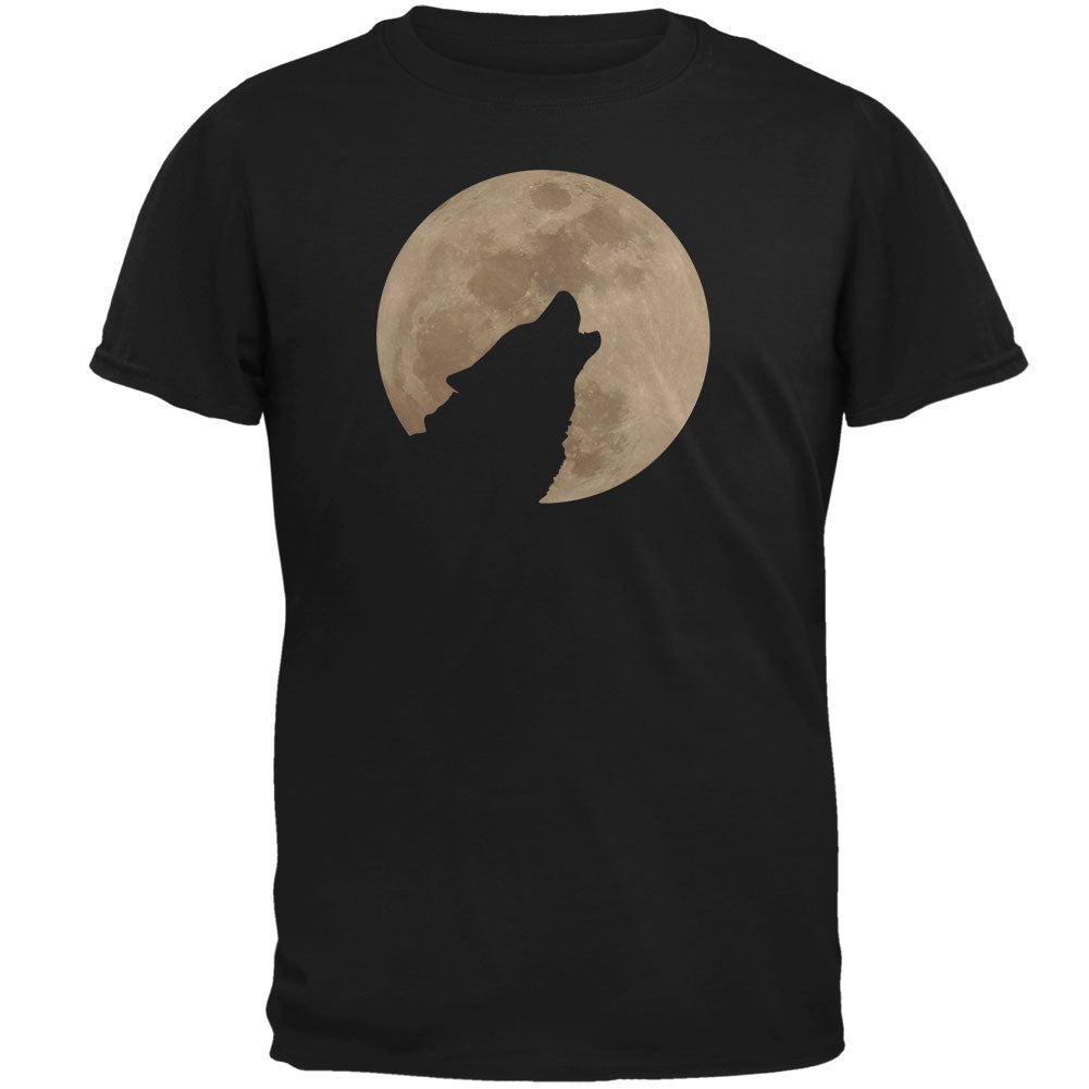 Wolf Howling Moon Silhouette Mens T Shirt Men's T-Shirts Old Glory 2XL Black