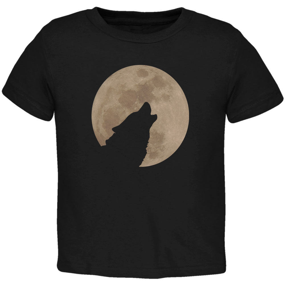 Wolf Howling Moon Silhouette Toddler T Shirt Toddler T-Shirts Old Glory 2T Black