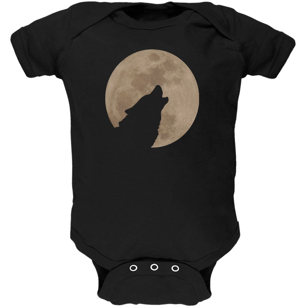 Wolf Howling Moon Silhouette Soft Baby One Piece Baby One Piece Old Glory 12M Black