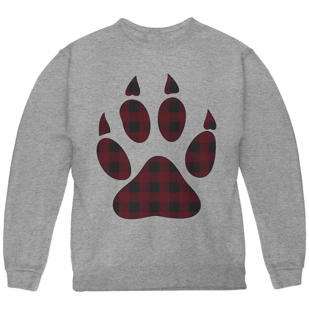 Autumn Buffalo Plaid Bear Claw Paw Youth Sweatshirt Youth Sweatshirts global YLG Storm Grey