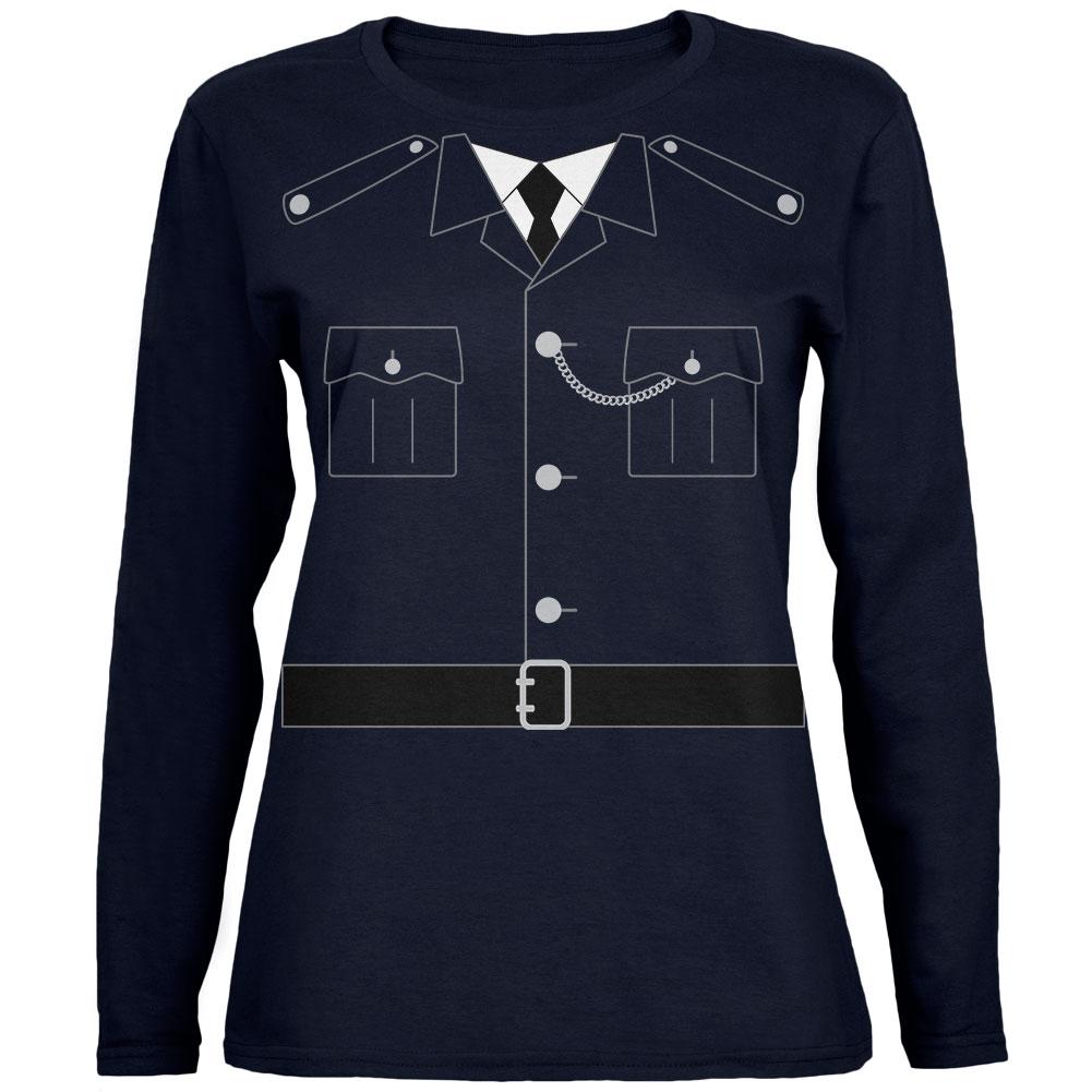 Halloween British Bobby Copper Police Costume Womens Long Sleeve T Shirt Women's Long Sleeves Old Glory 2XL Navy