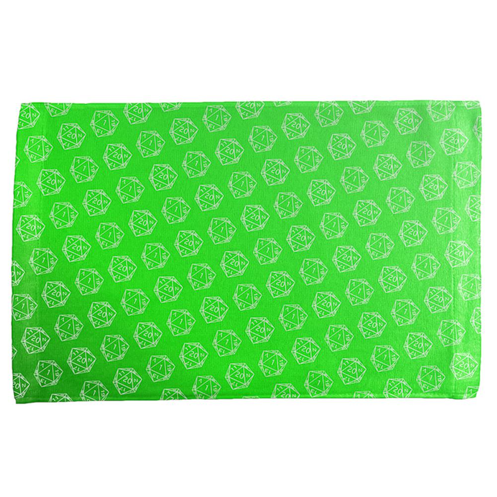D20 Gamer Critical Hit and Fumble Green Pattern All Over Hand Towel Hand Towel Old Glory OS Multi
