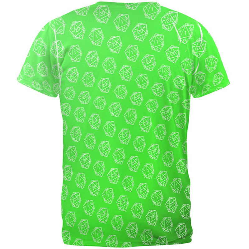 D20 Gamer Critical Hit and Fumble Green Pattern All Over Mens T Shirt Men's T-Shirts Old Glory