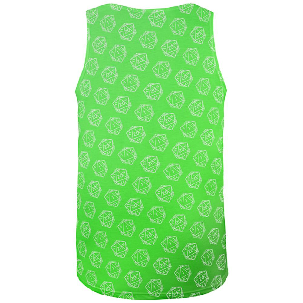D20 Gamer Critical Hit and Fumble Green Pattern All Over Mens Tank Top Men's Tank Tops Old Glory